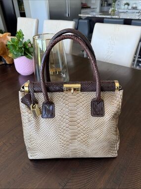 Italian Two-Tone Top-Handle Leather Satchel